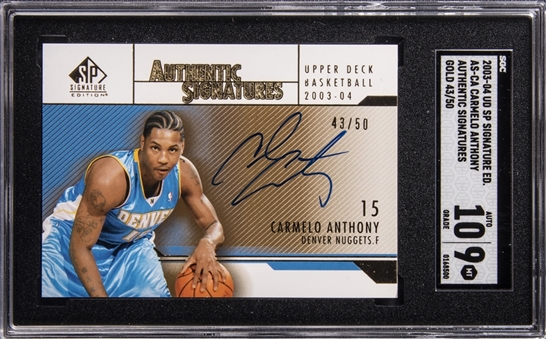 2003-04 Upper Deck SP Authentic "Authentic Signatures" #AS-CA Carmelo Anthony Signed Rookie Card (#43/50) - SGC MT 9/SGC 10